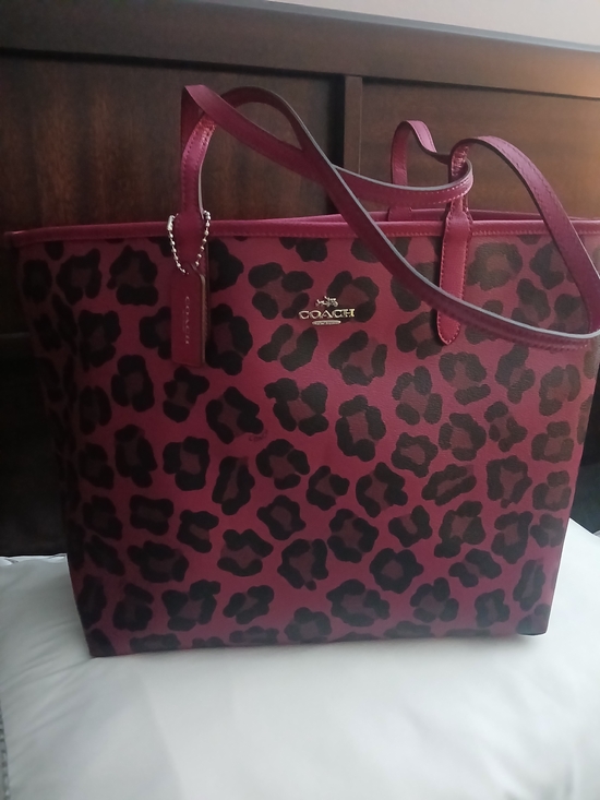 Coach Handbags - COACH Burgundy and Black Leopard Print Tote
